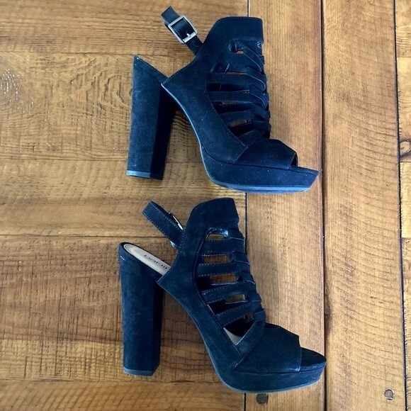 Bar III Nerisa Black Faux Suede Velvet High Heel Peep Toe Sandal Shoe Size 8.5 - Picture 8 of 14